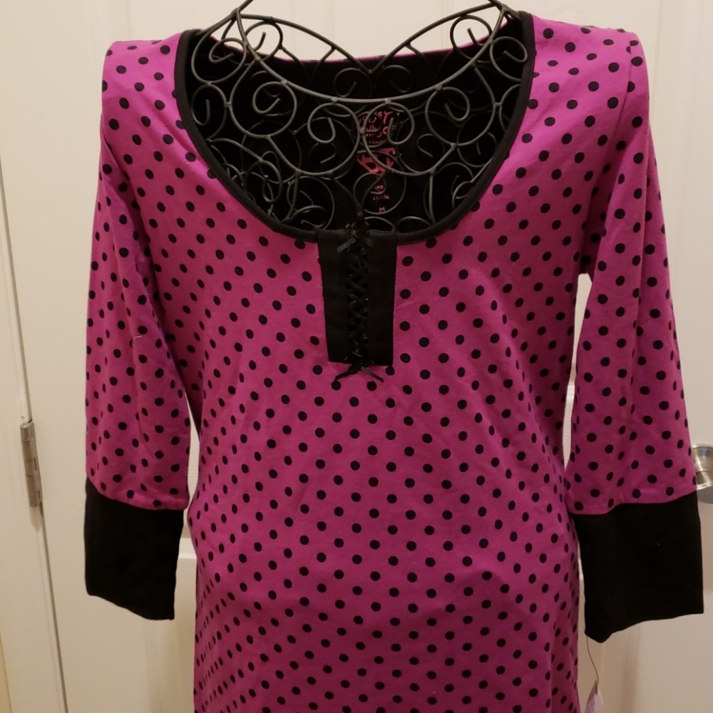 NWT Betsy Johnson Intimates Pink/Black Polka Dots
